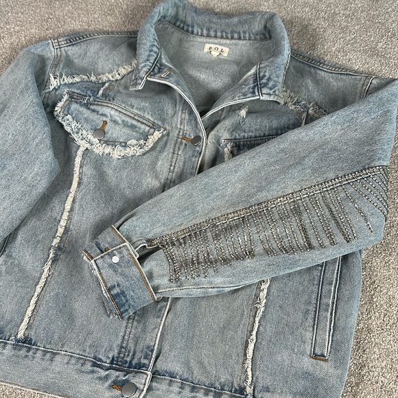 POL Jackets & Blazers - Distressed, rhinestone, fringe, jean jacket,‎ grunge, punk band rock